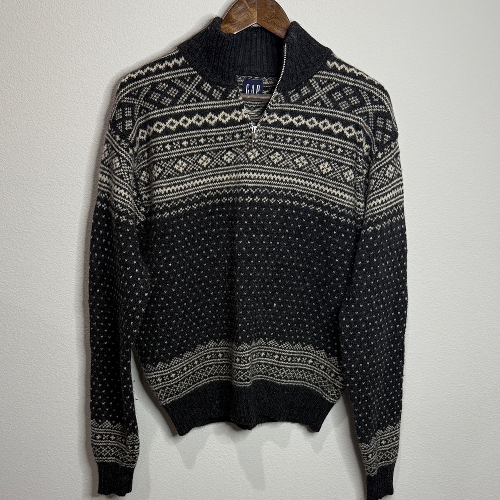 Gap Gray Shetland Wool Nordic Style Quarter Zip Sweater Size M